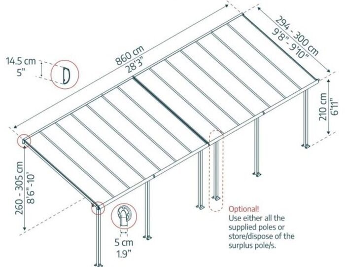 Terrasstak Olympia 25,3 m² Antracit Canopia by Palram